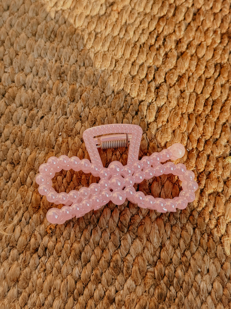 Alice Pink Bow Pearl Hair Claw Clip