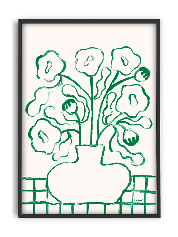 Green Silhouette Poppies Print 50cm x 70cm