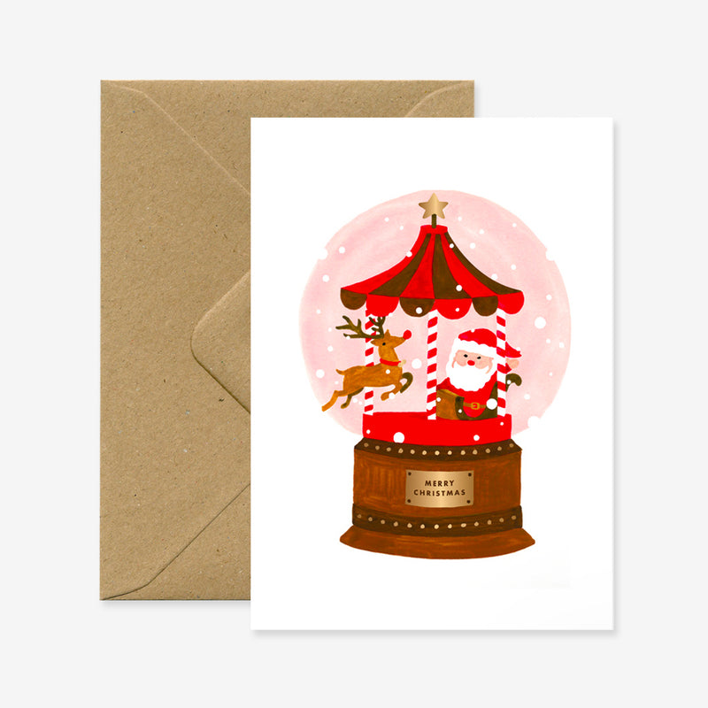 Santa and Reindeer Snowglobe Christmas Card