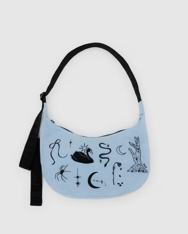 GETERUUV Nylon Crescent Shoulder Bag - Y2K Coquette Bow Purse, Small Handbag With Zipper (11" X 8.7")