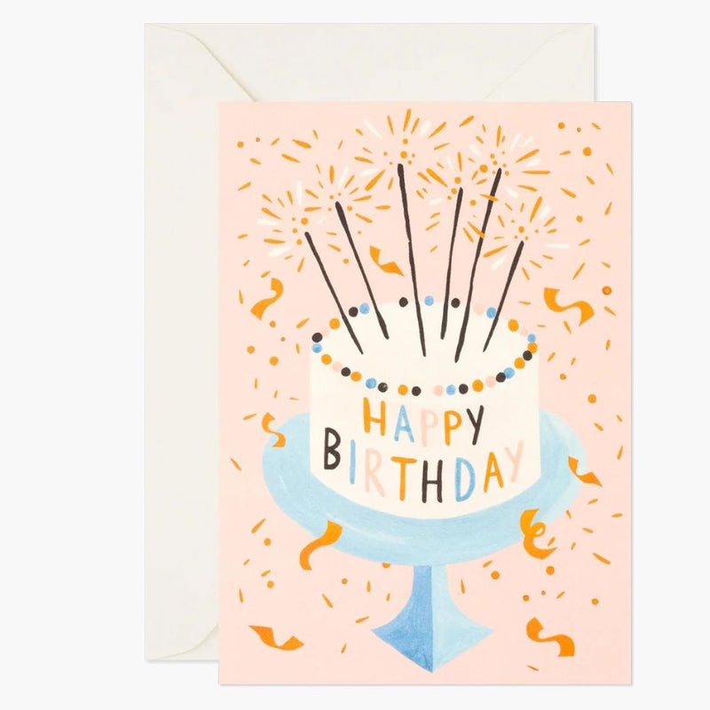 Happy Birthday Sparkling Cake Pastel Pink Greeting Gift Card