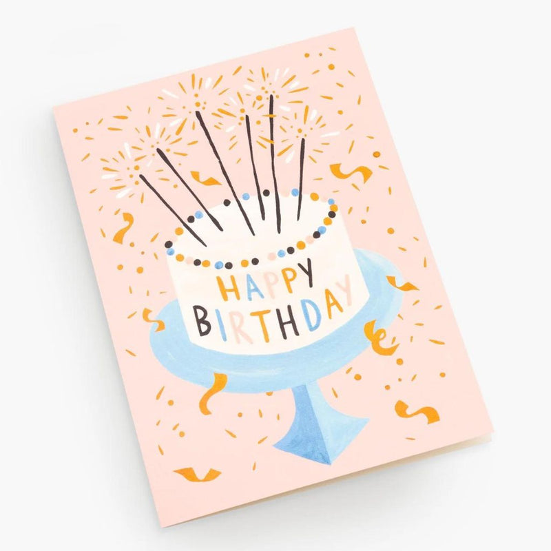 Happy Birthday Sparkling Cake Pastel Pink Greeting Gift Card