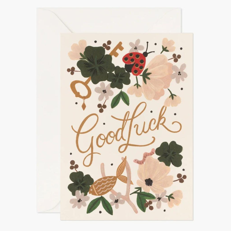 Good Luck Floral Charm Pastel Greeting Gift Card