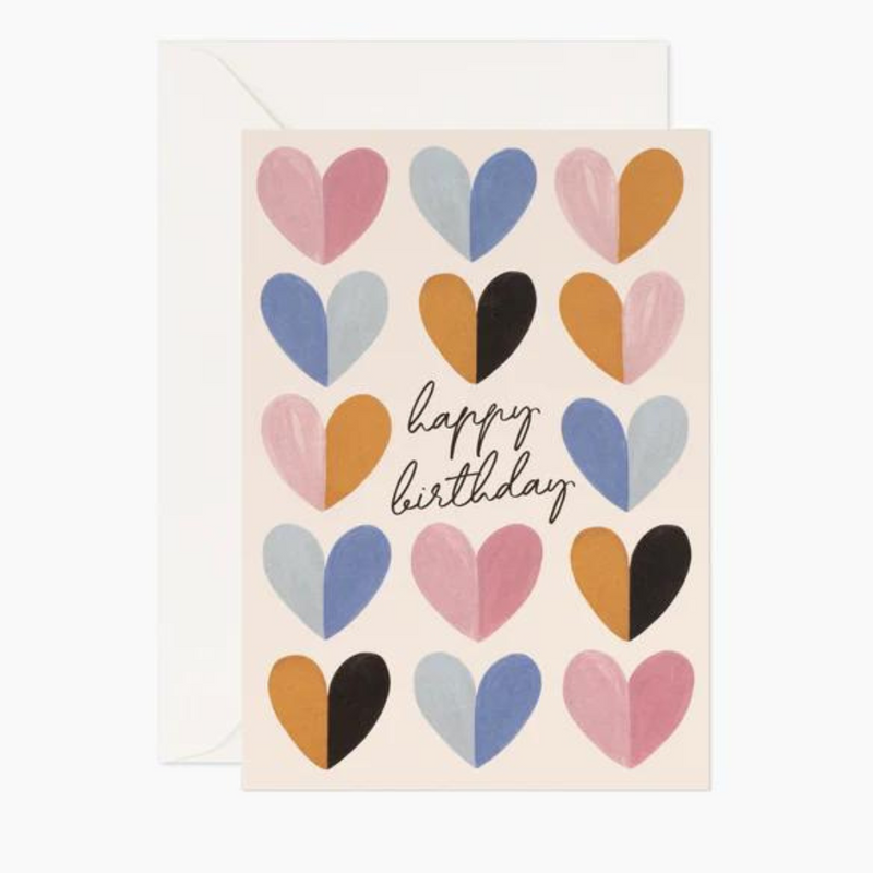 Happy Birthday Pastel Love Heart Greeting Gift Card