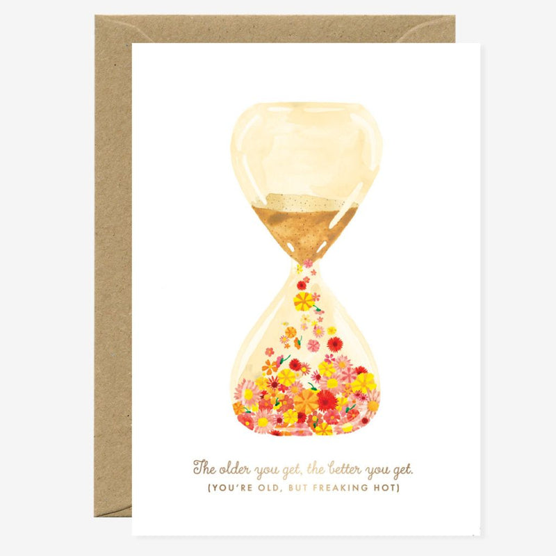 Hourglass Floral Happy Birthday Greeting Gift Card
