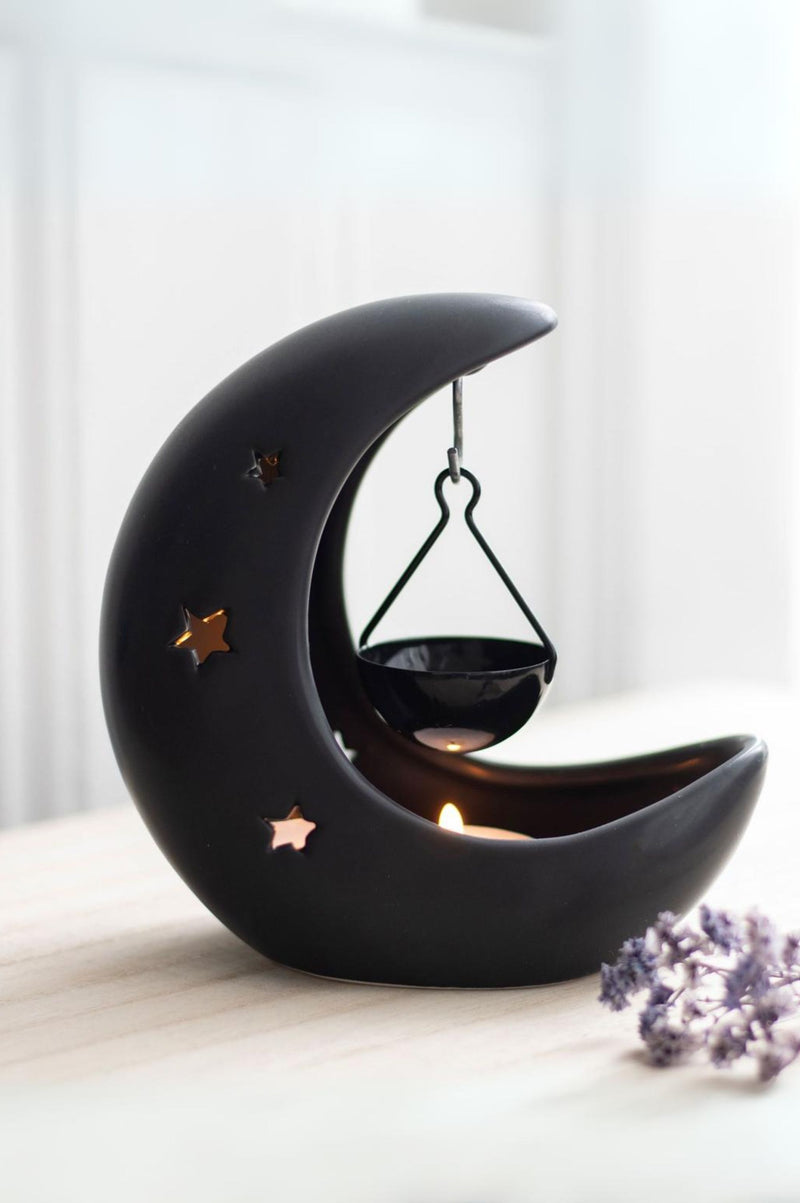 Black Crescent Moon Star Hanging Wax Melt Burner / Incense Cone Holder