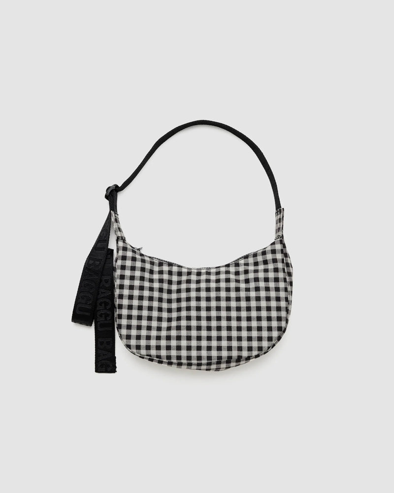Black and White Checkered Crescent Bag