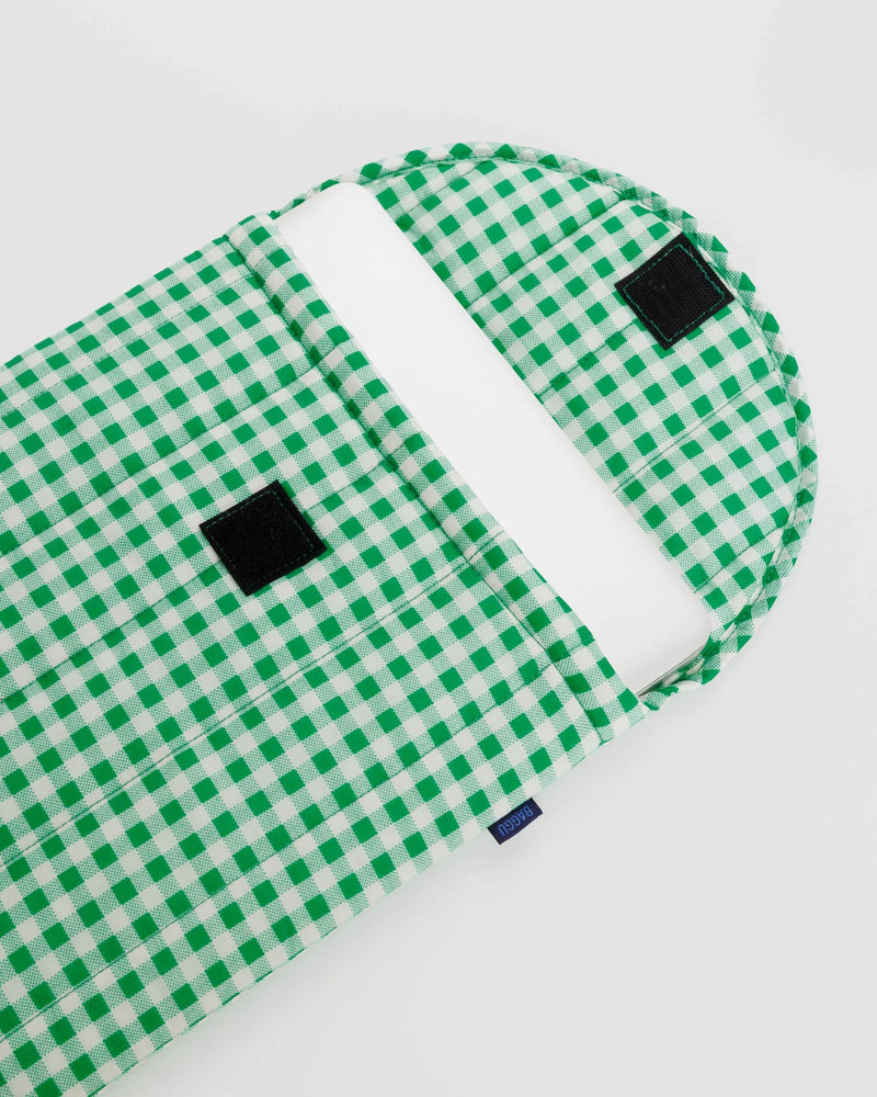 Green Gingham Puffy Laptop Sleeve - 2 sizes available