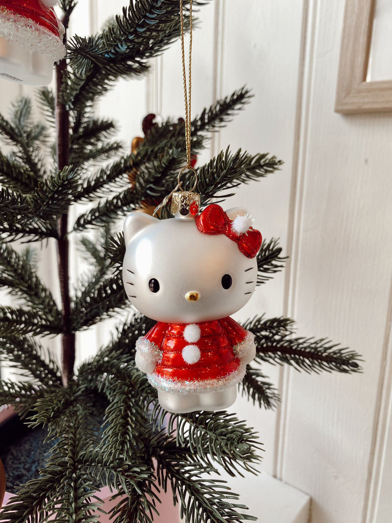 Hello Kitty Red Dress Metallic and Glitter Glass Christmas Tree Bauble Ornament