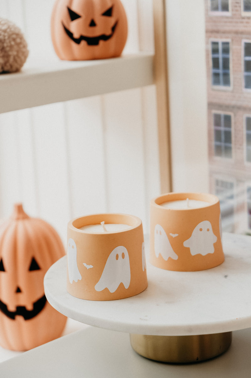 Pumpkin Cream Halloween Ghost Candle White