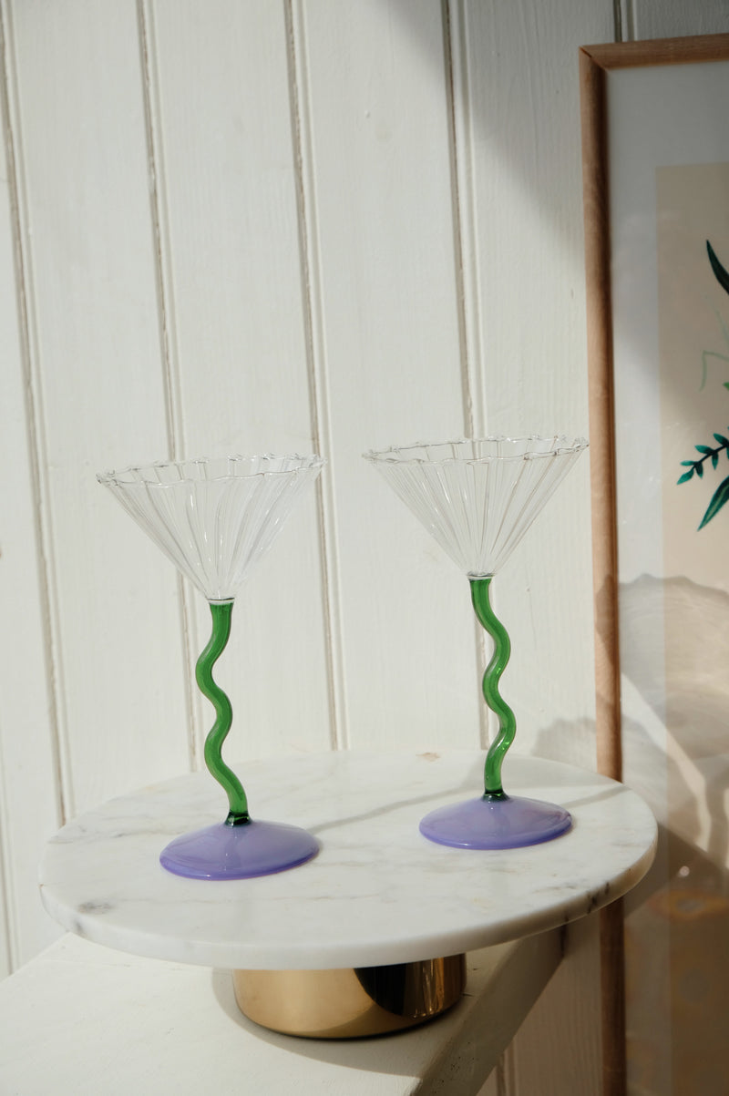 Hana Green and Lilac Spiral Cocktail Coupe Glass