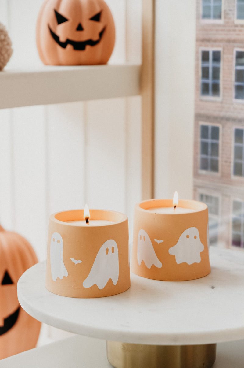 Pumpkin Cream Halloween Ghost Candle White