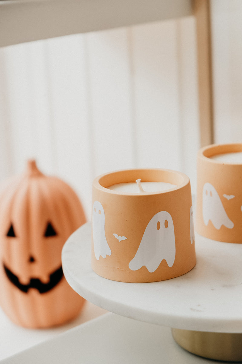 Pumpkin Cream Halloween Ghost Candle White
