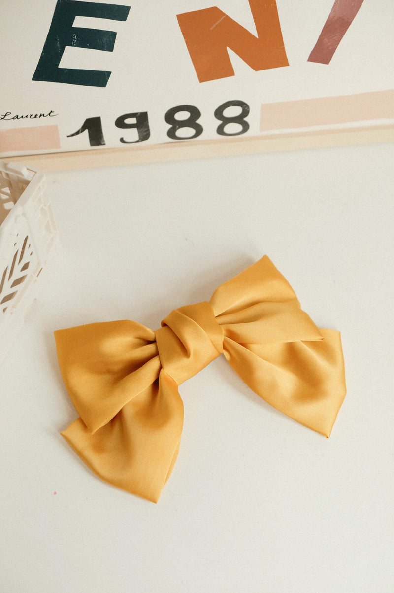 Marina Mustard Yellow Satin Big Bow Hair Clip Barrette