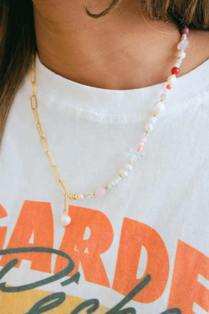 Lora Beaded Pearl and 18k Gold Link Necklace Set