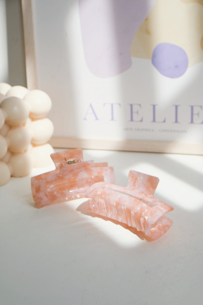 Paola Large Claw Square Hair Clip - available in tortoiseshell, white marble and pink marble