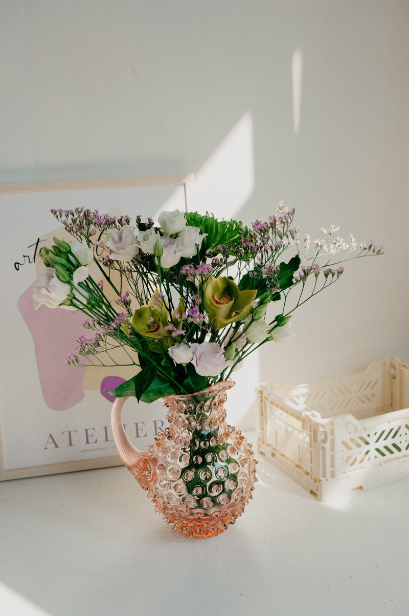 Jeanna Hobnail Glass Flower Vase Jug - available in Pink and Lilac