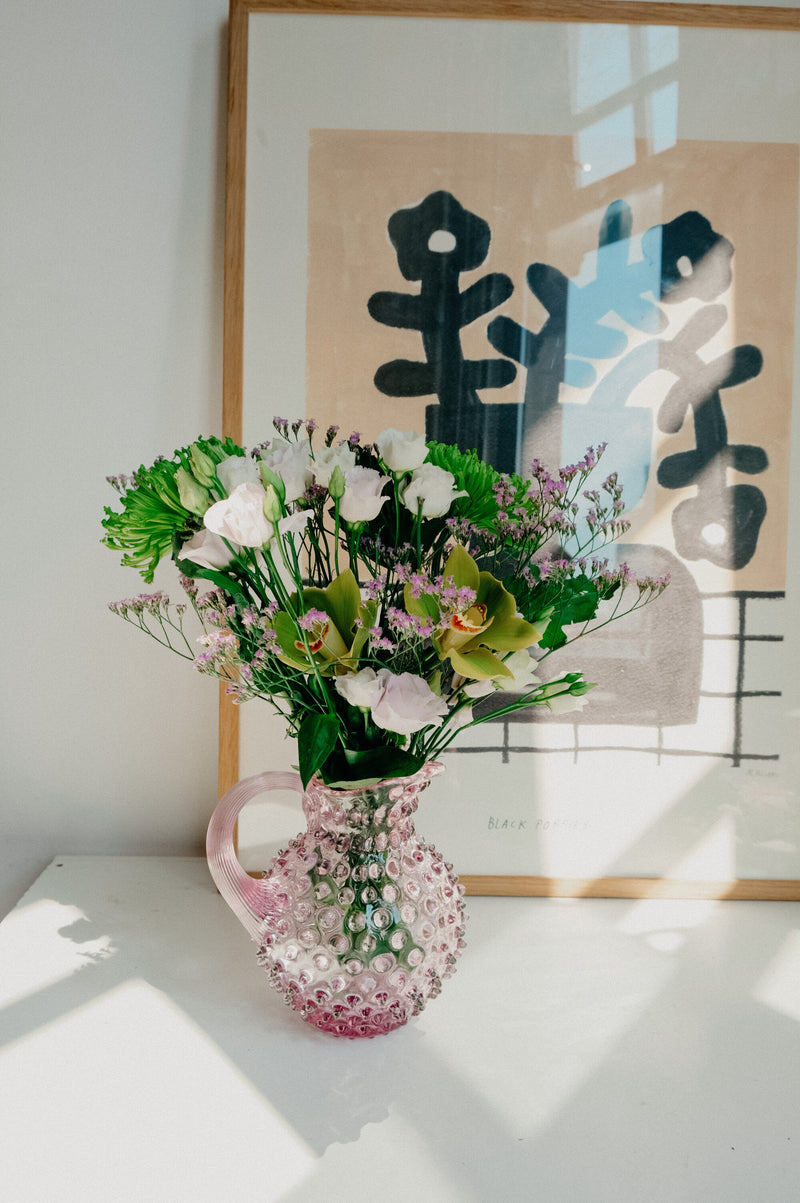 Jeanna Hobnail Glass Flower Vase Jug - available in Pink and Lilac