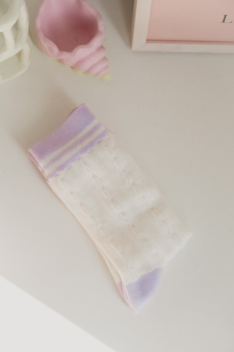 Lulu Lilac and White Stripe Ankle Socks