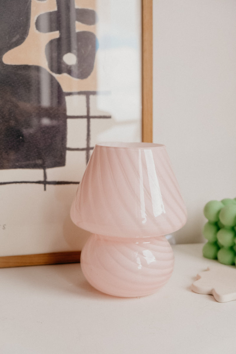 Anais Pink Murano 70s Style Mushroom Stripe Glass Table Lamp