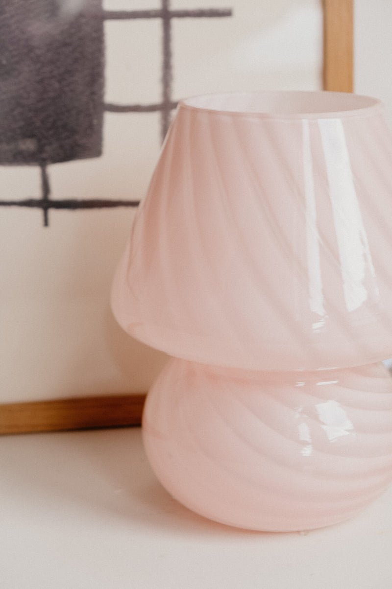 Anais Pink Murano 70s Style Mushroom Stripe Glass Table Lamp