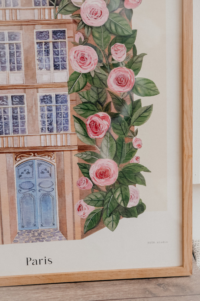 Paris Flower Houses Artwork 50cm x 70cm