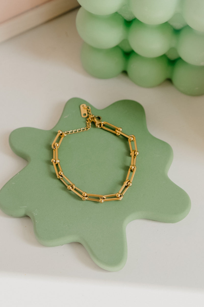 Aspen Ball and Chain Link 18k Gold Plated Bracelet