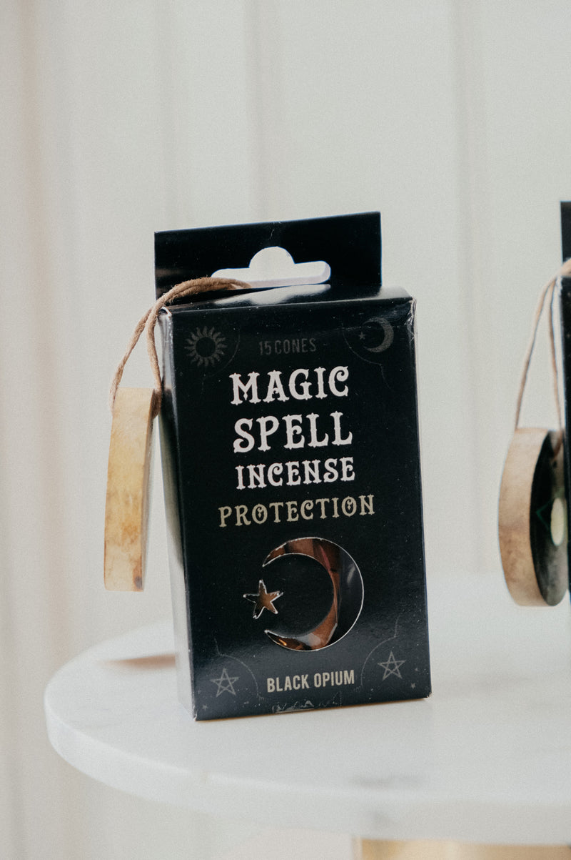 Magic Spell Protection Incense Cones and Holder - Black Opium or Green Tea
