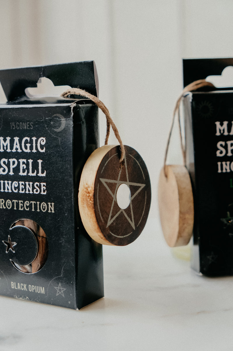 Magic Spell Protection Incense Cones and Holder - Black Opium or Green Tea