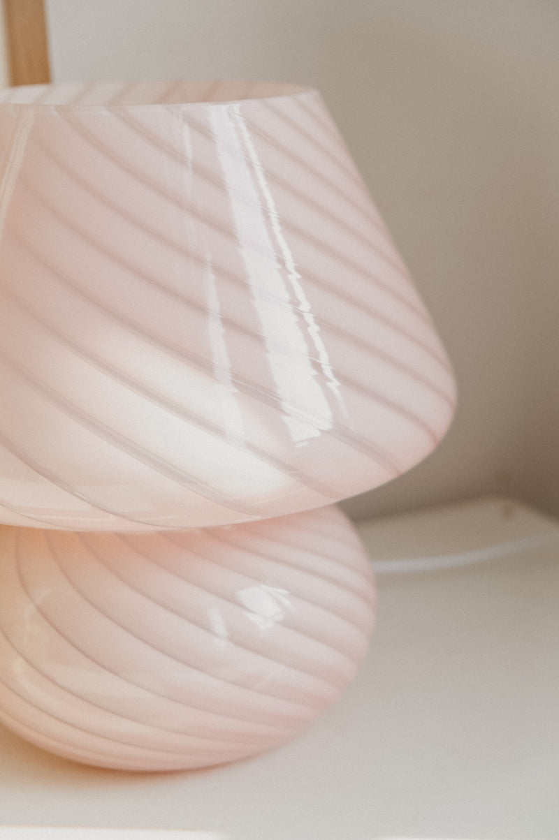 Lucia Baby Pink Murano 70s Style Mushroom Stripe Glass Table Lamp