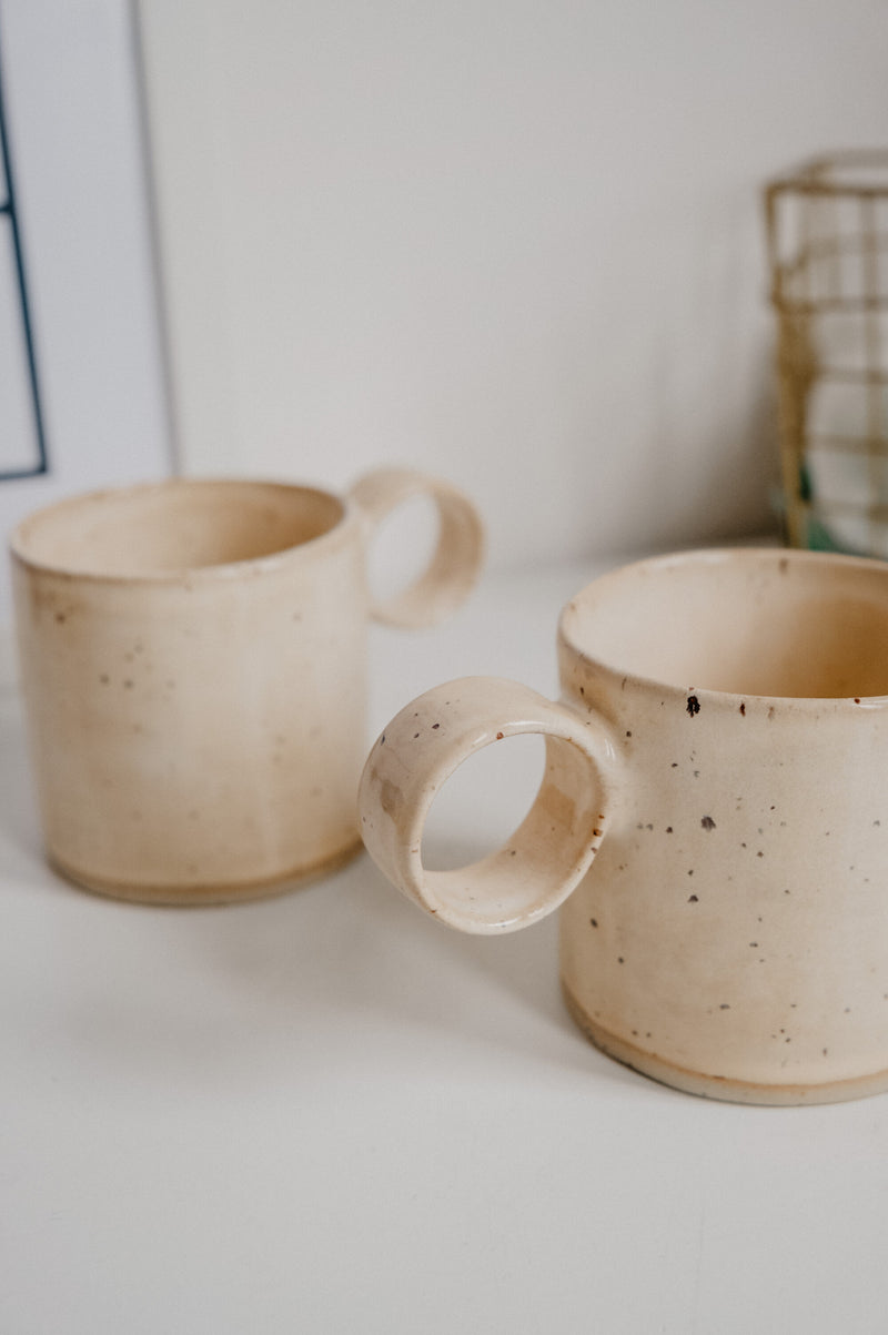 Saffi Handmade Round Handled Mug - Available In Blue Check, Speckled And Line