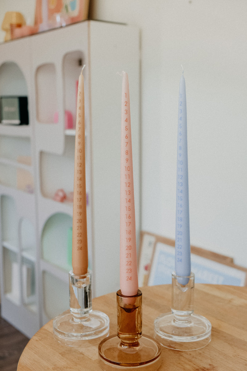 Pink Tapered Christmas Advent Calendar Pillar Candle - comes with a candle holder