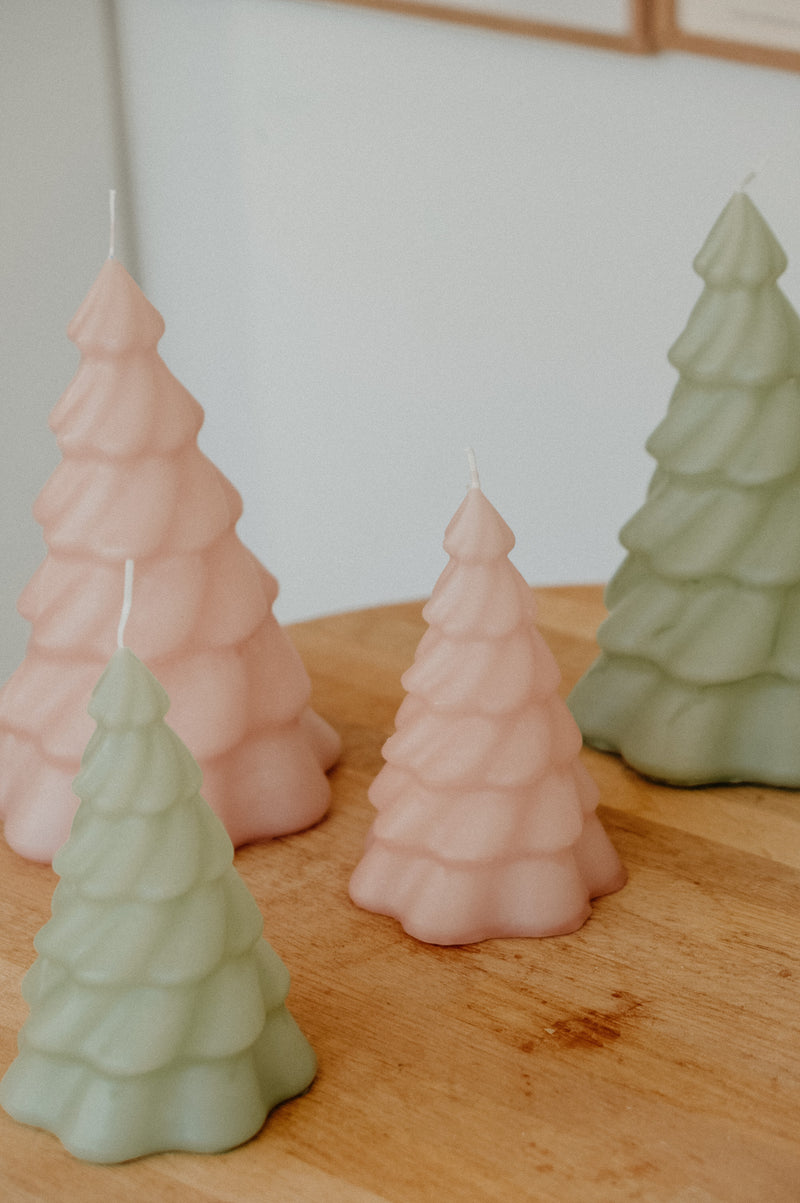 Pastel Pink / Dusty Green Nordic Christmas Tree Candle