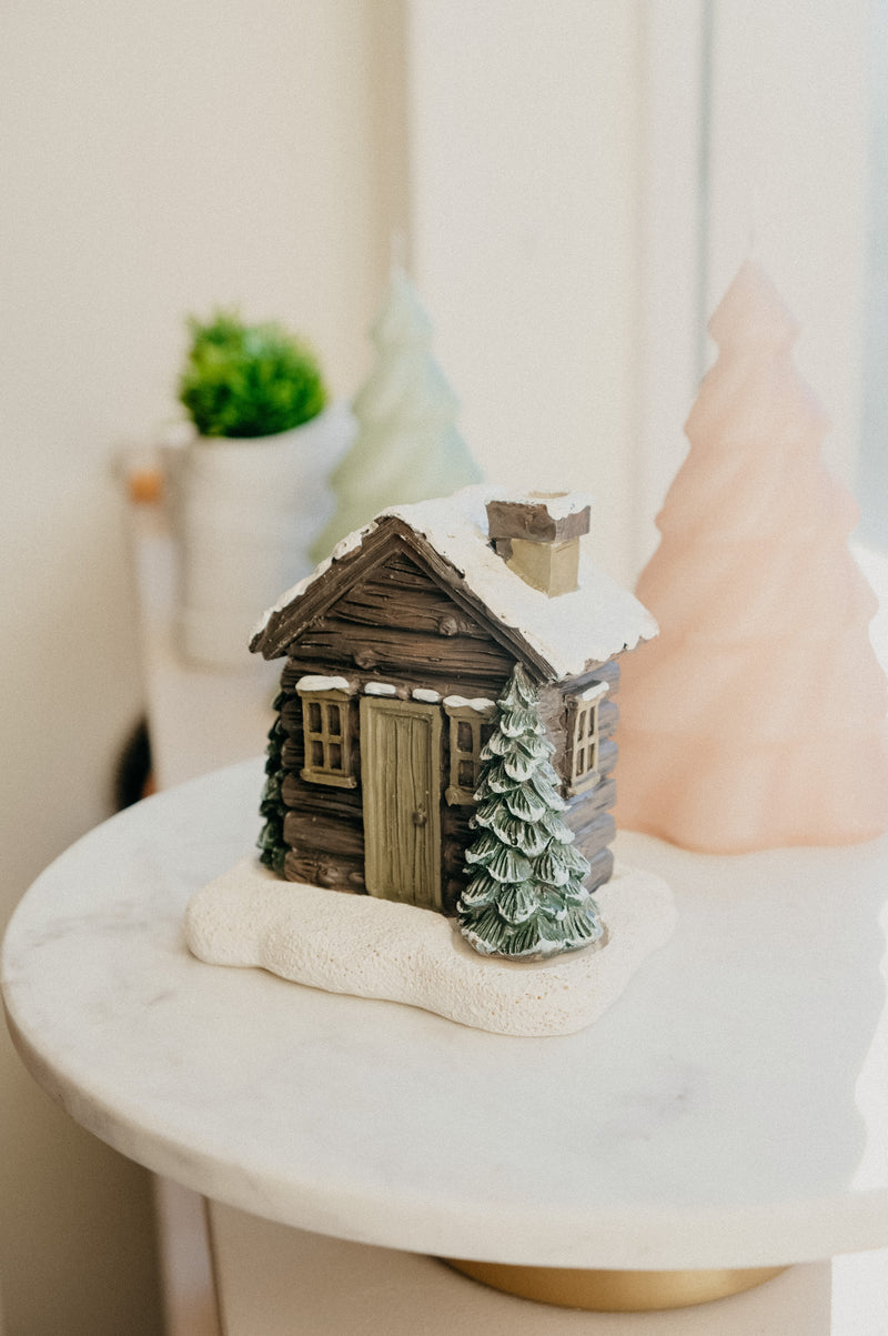 Log Cabin Snowy Winter Incense Cone Burner