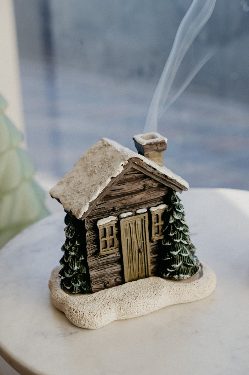 Log Cabin Snowy Winter Incense Cone Burner