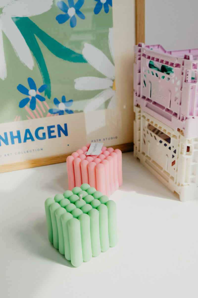 Ribbed Cube Handmade Vegan Soy Wax Candle