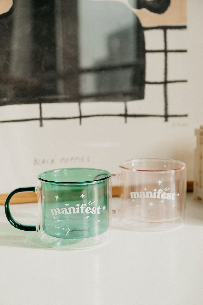 Manifest Double Layered Mug - available in Pink, Clear, Mustard, Teal and Green