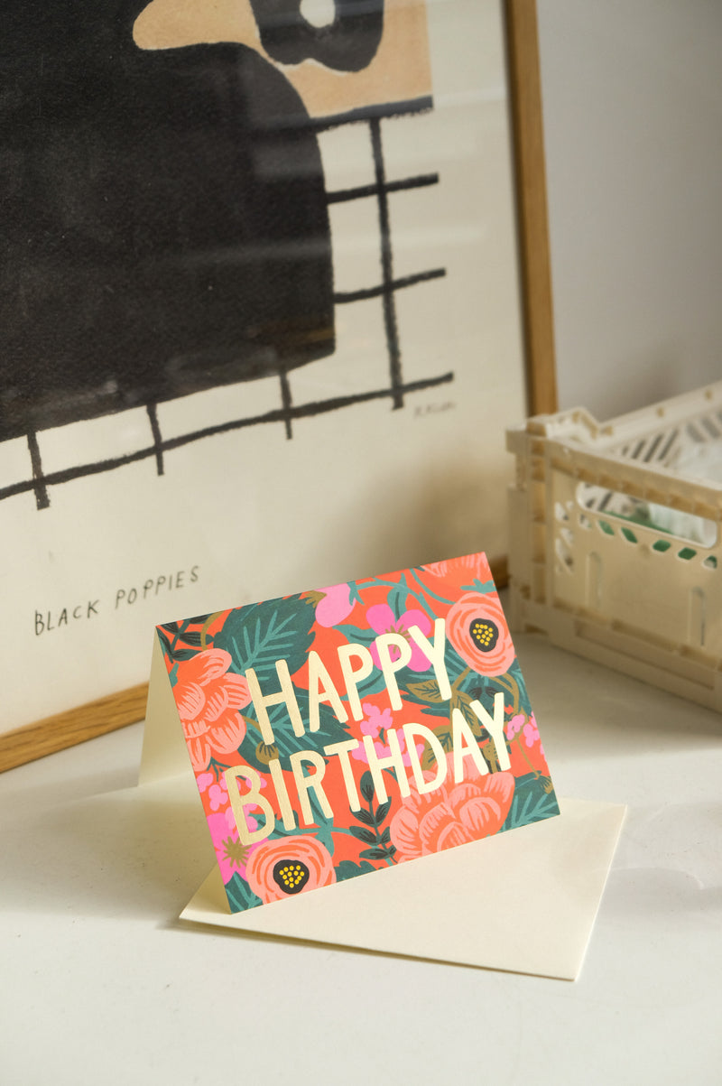 Happy Birthday Dark Floral Celebration Greeting Gift Card