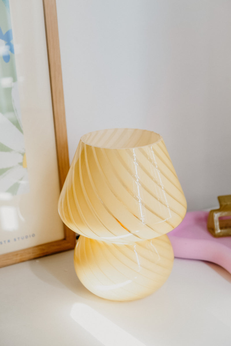 Anais Latte Cream Murano 70s Style Mushroom Stripe Glass Table Lamp