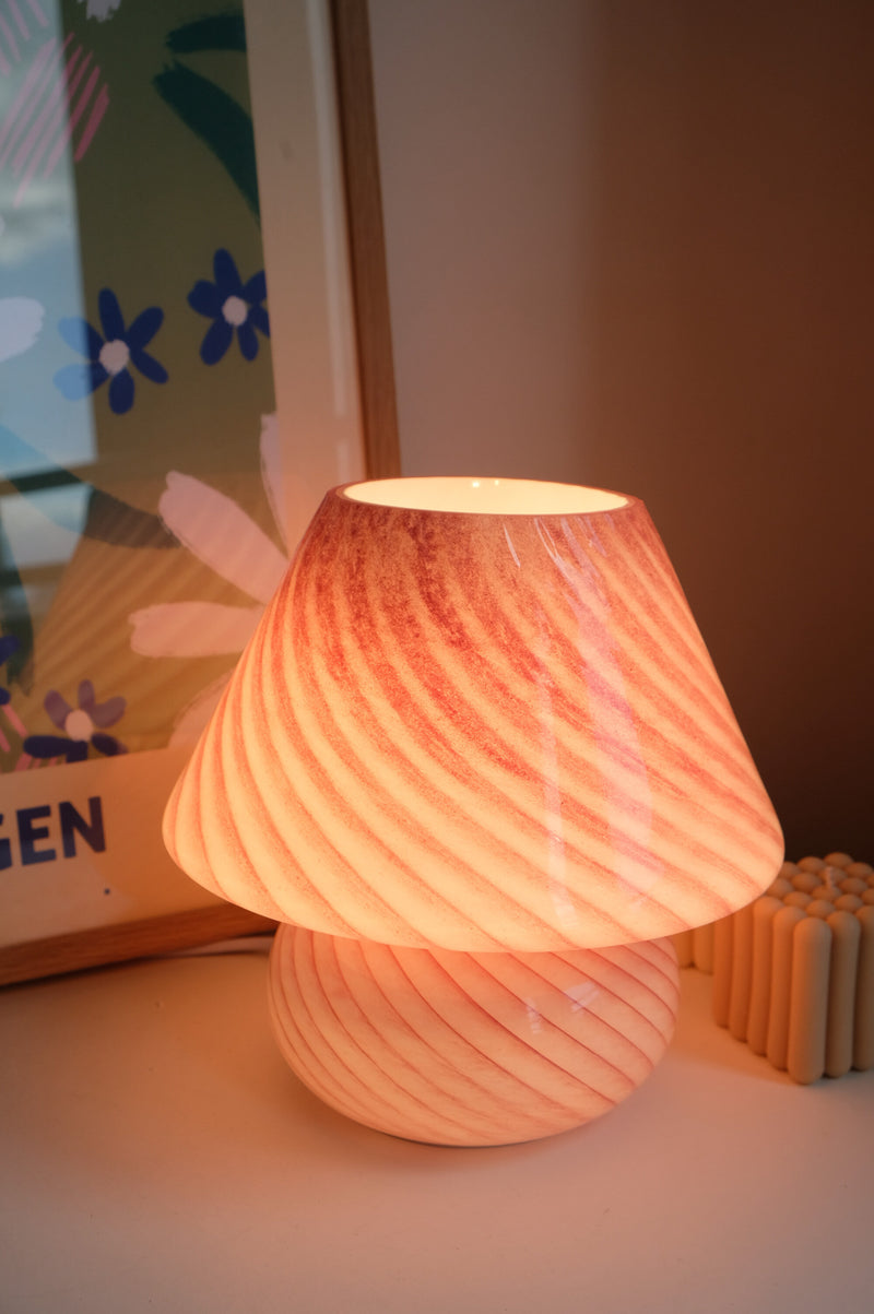 Lucia Pink Murano 70s Style Mushroom Stripe Glass Table Lamp