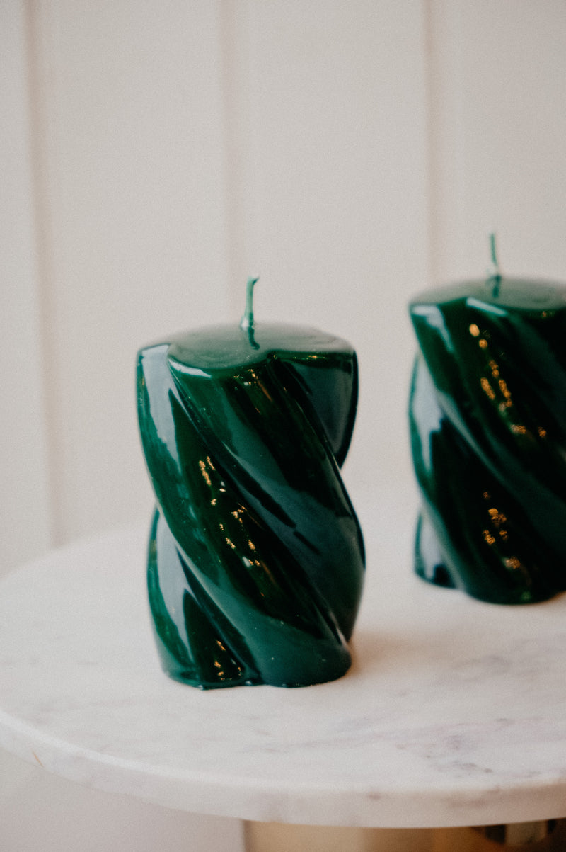 Dark Green Twisted Chunky Candle