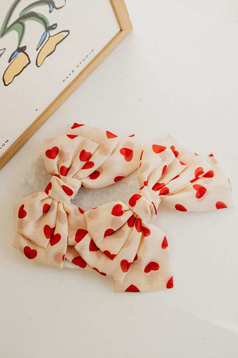 Saffi Red Love Heart Big Bow Hair Clip Barrette