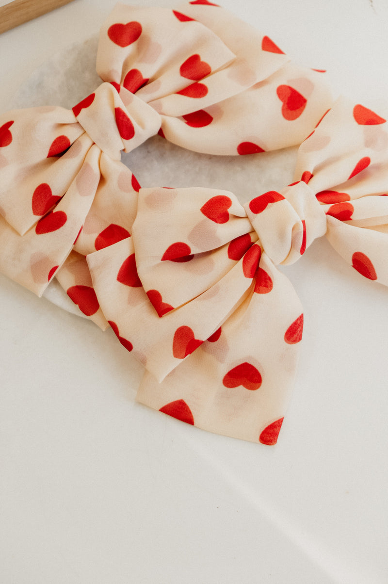 Saffi Red Love Heart Big Bow Hair Clip Barrette