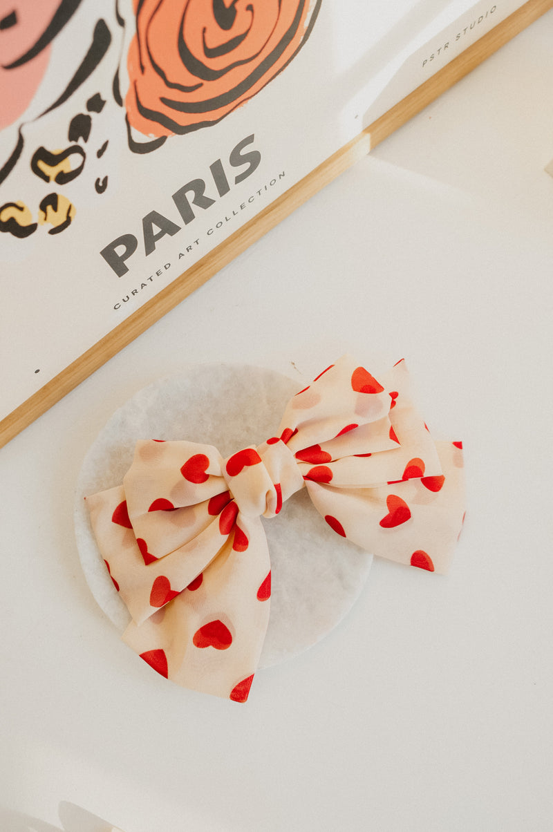 Saffi Red Love Heart Big Bow Hair Clip Barrette