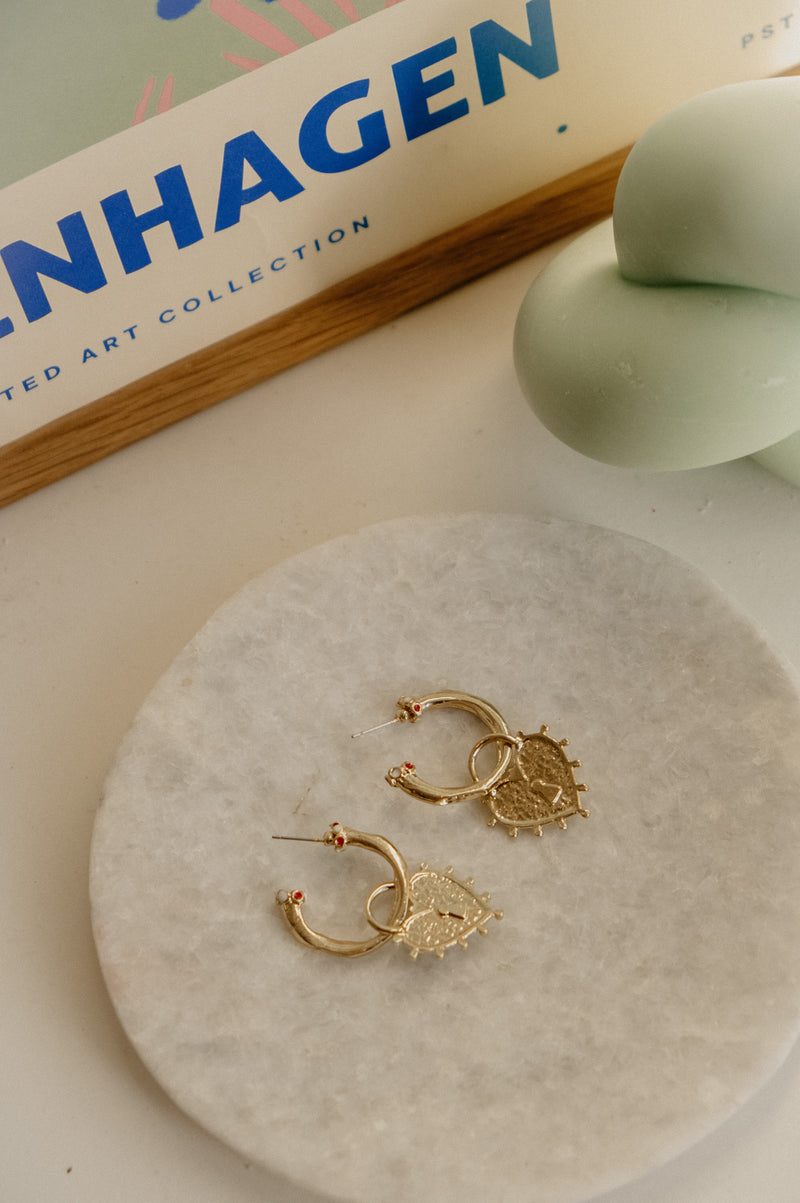 Rozy Heart Shape Gold Hoop Earrings