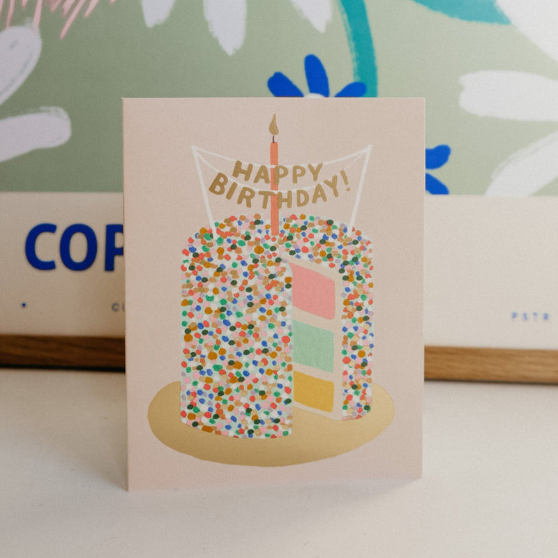 Happy Birthday Confetti Cake Pastel Pink Celebration Gift Card