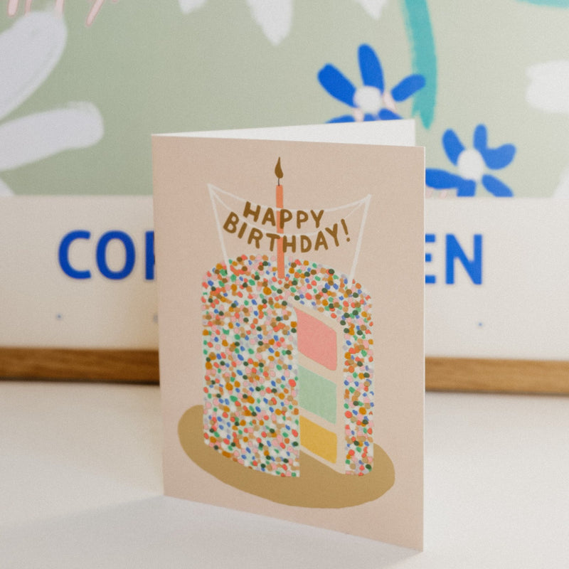 Happy Birthday Confetti Cake Pastel Pink Celebration Gift Card