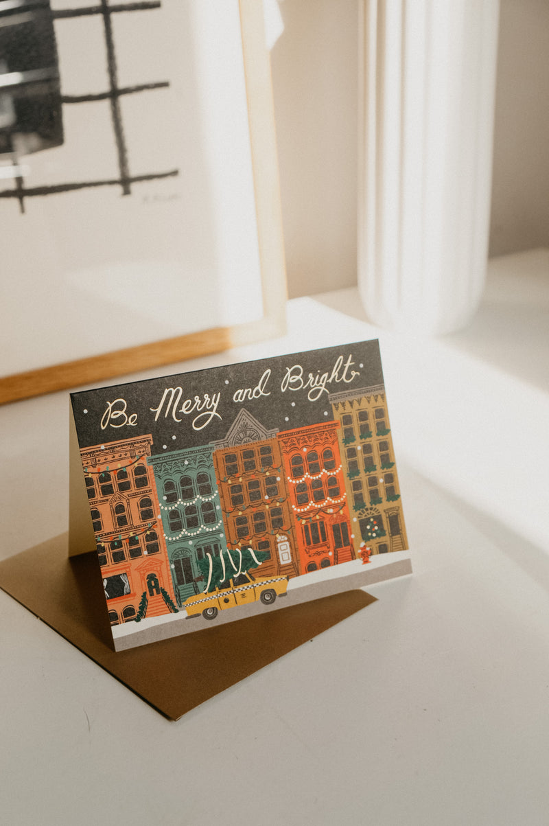 Be Merry And Bright Snow Festive City Christmas Greeting Card