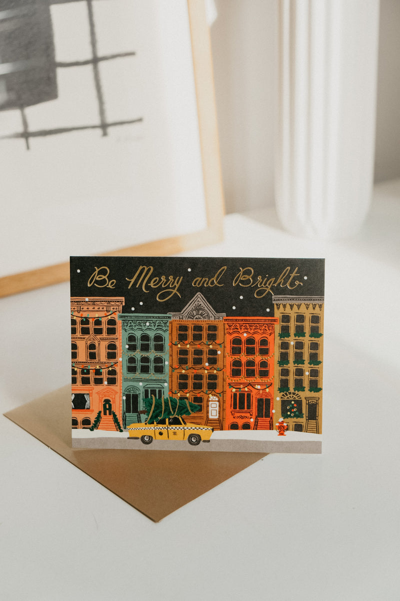 Be Merry And Bright Snow Festive City Christmas Greeting Card