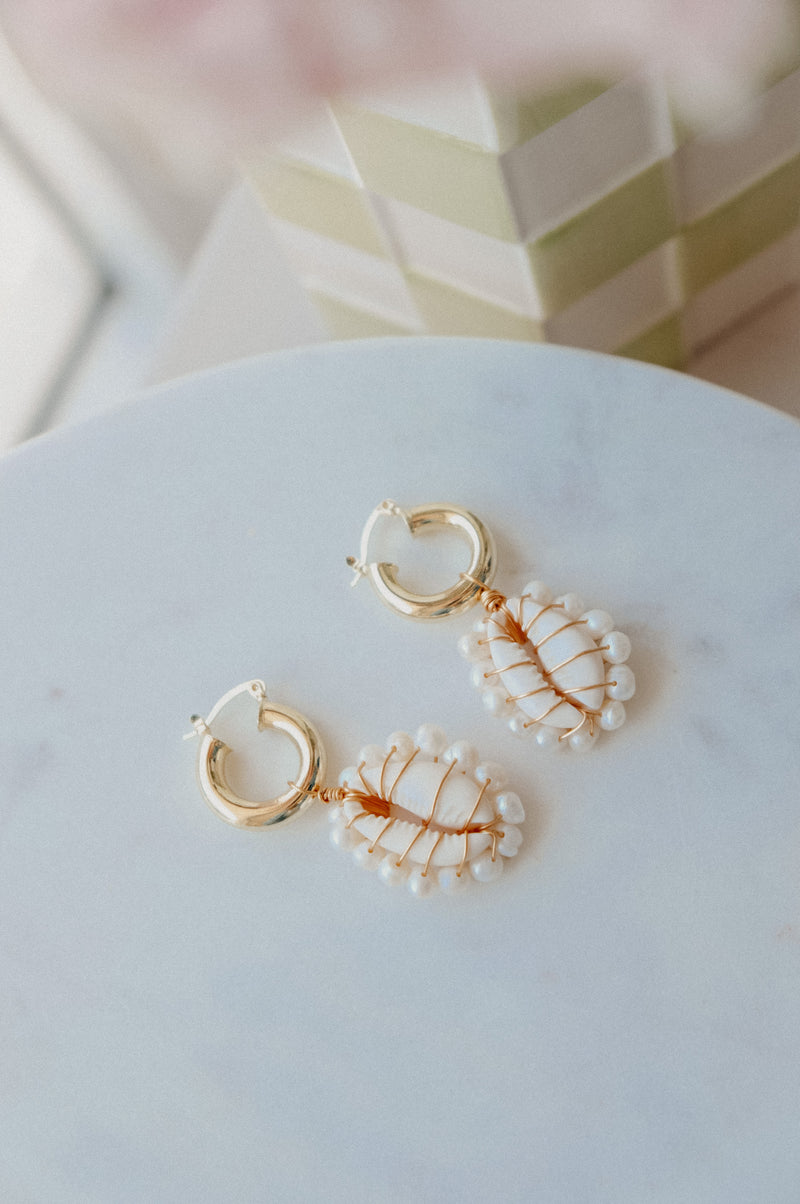 Kaarina Shell and Pearl Gold Hoop Earrings